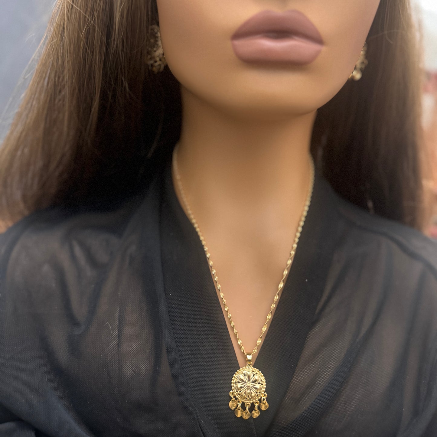 24k Gold Plated Jewelry Set, Gold Necklace & Earrings Set