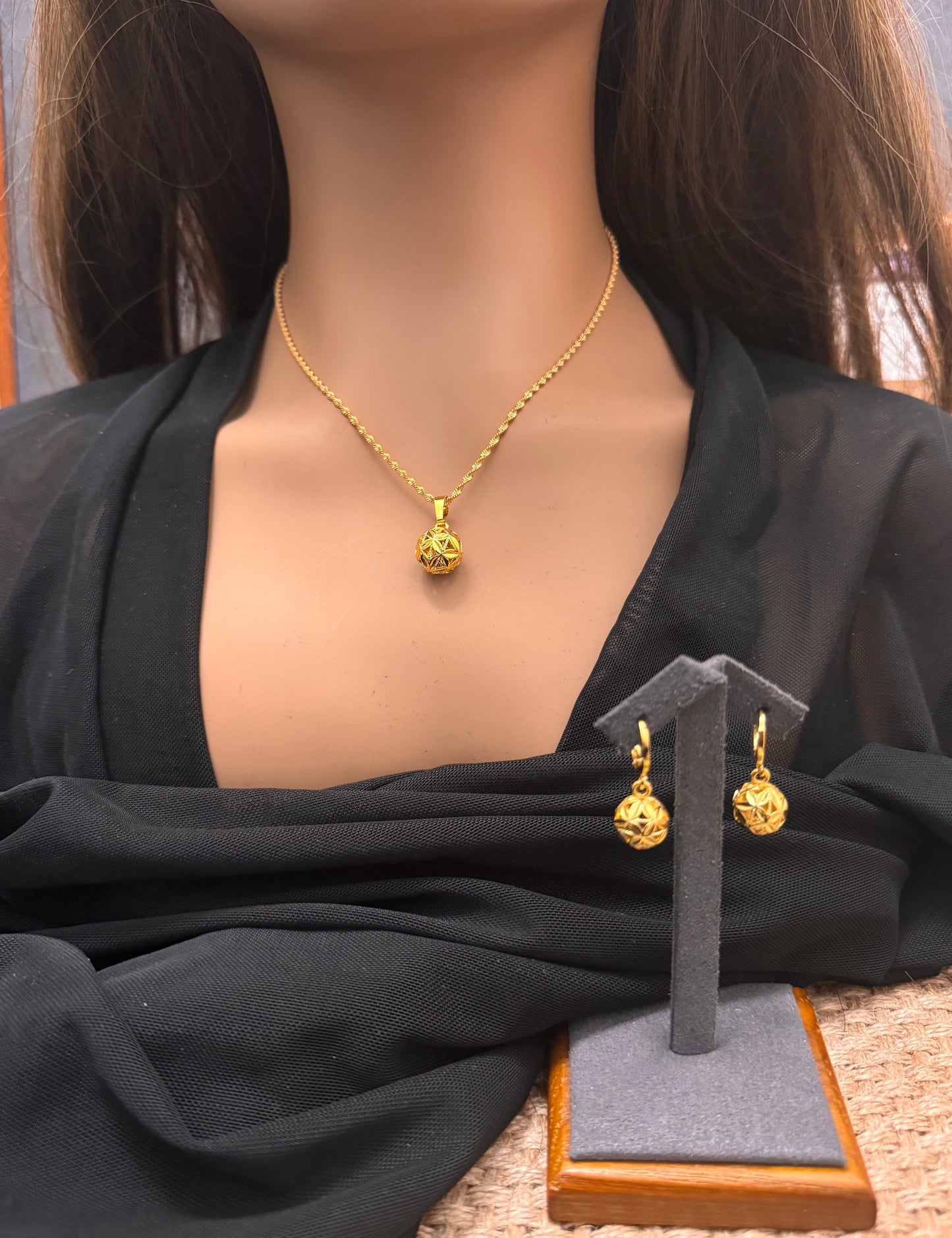 Gold Bead Jewelry Set, Gold Necklace