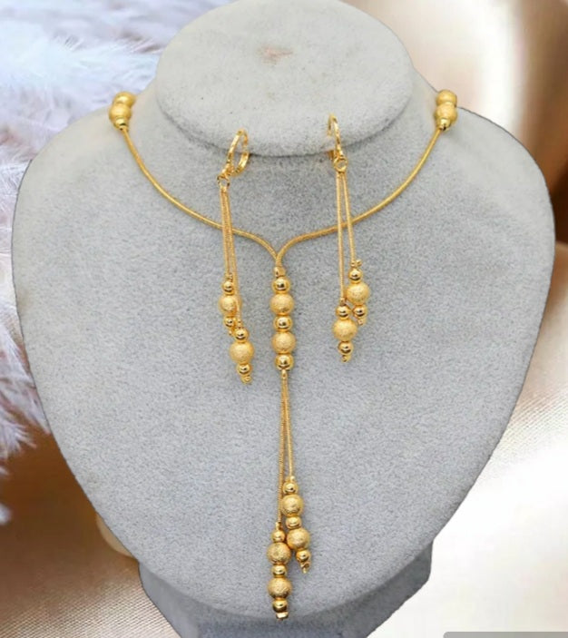 Simple Gold Beads jewelry Set, Gold Necklace, Gold Earrings