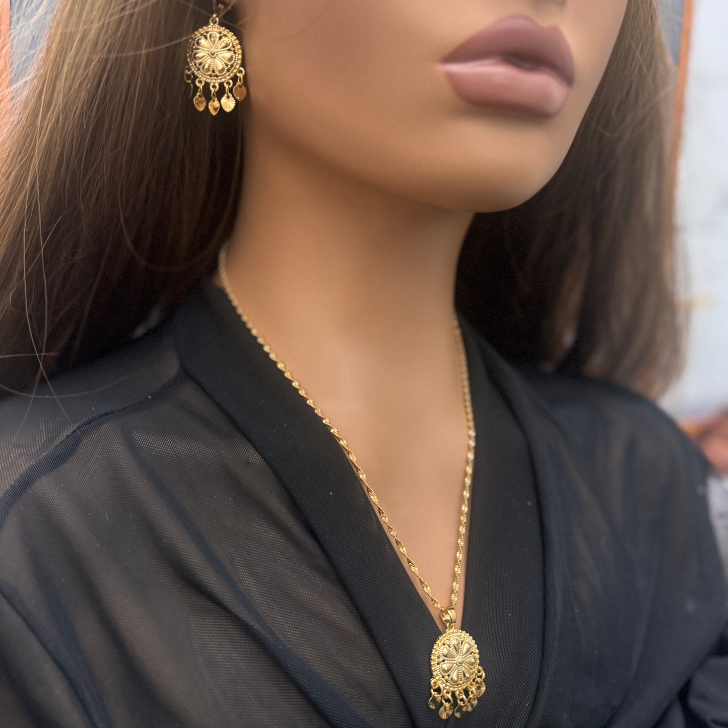 24k Gold Plated Jewelry Set, Gold Necklace & Earrings Set