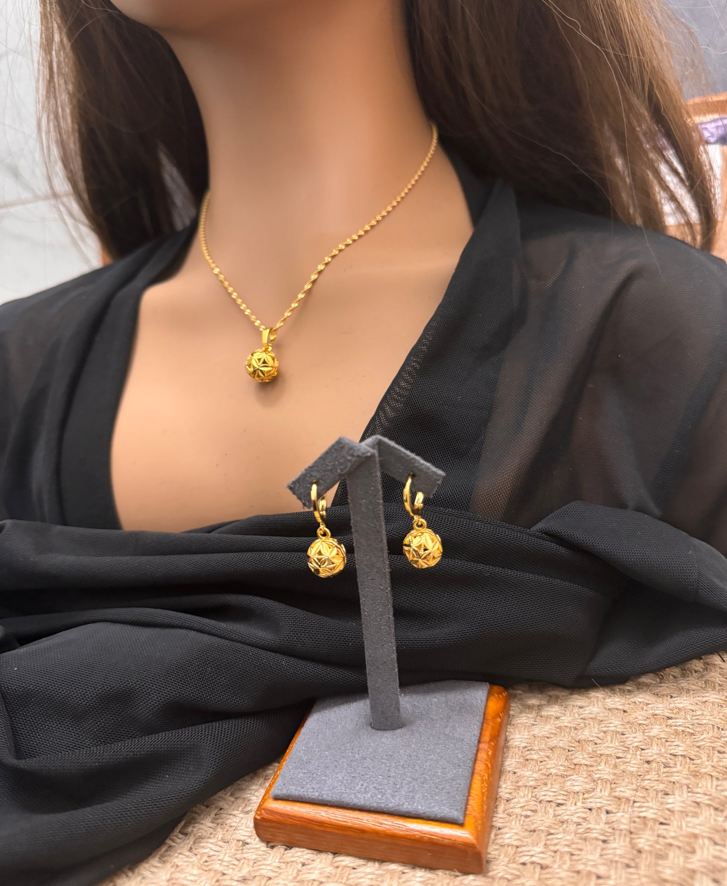 Gold Bead Jewelry Set, Gold Necklace