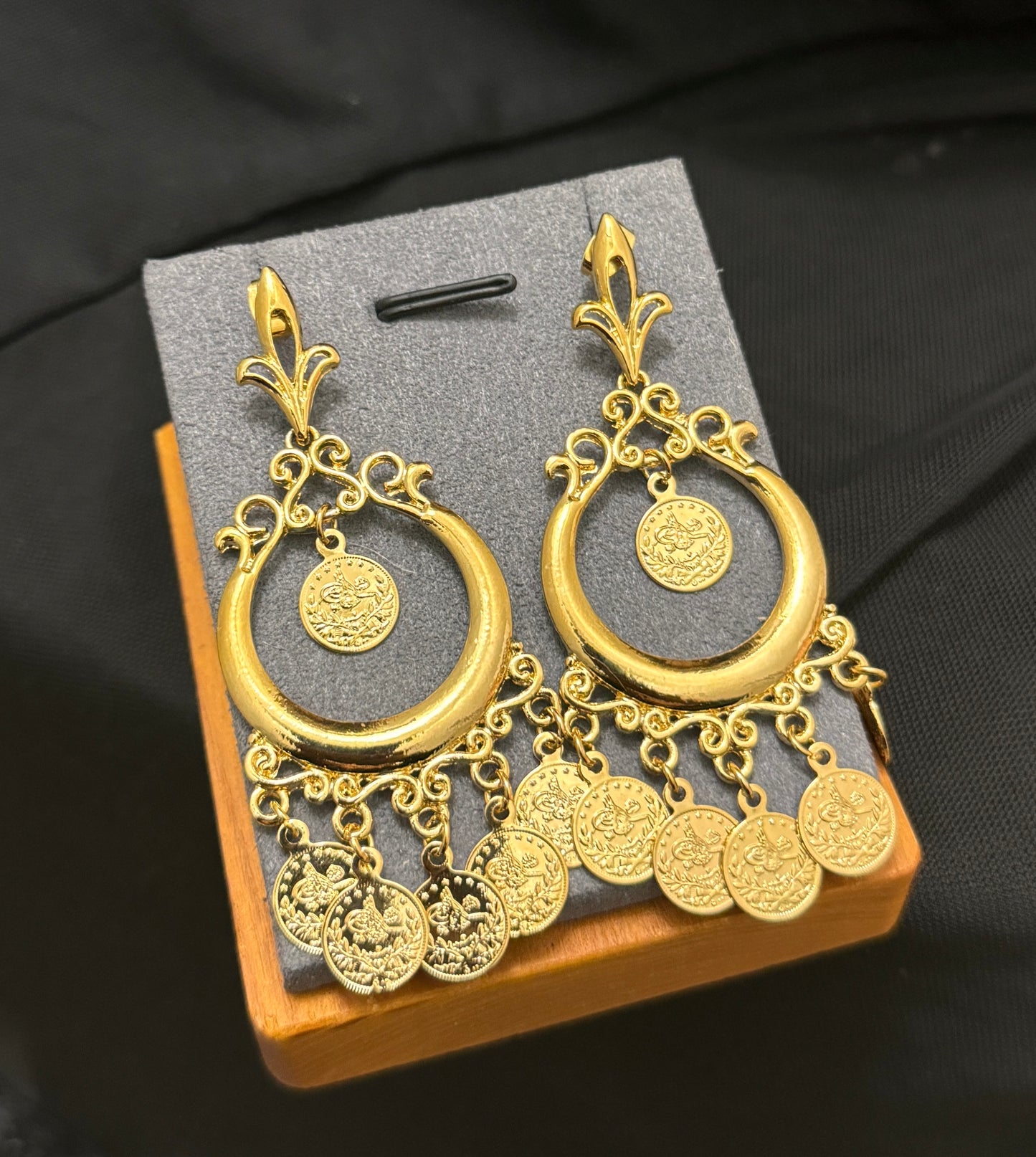 Gold Drop earrings, Coin earnings