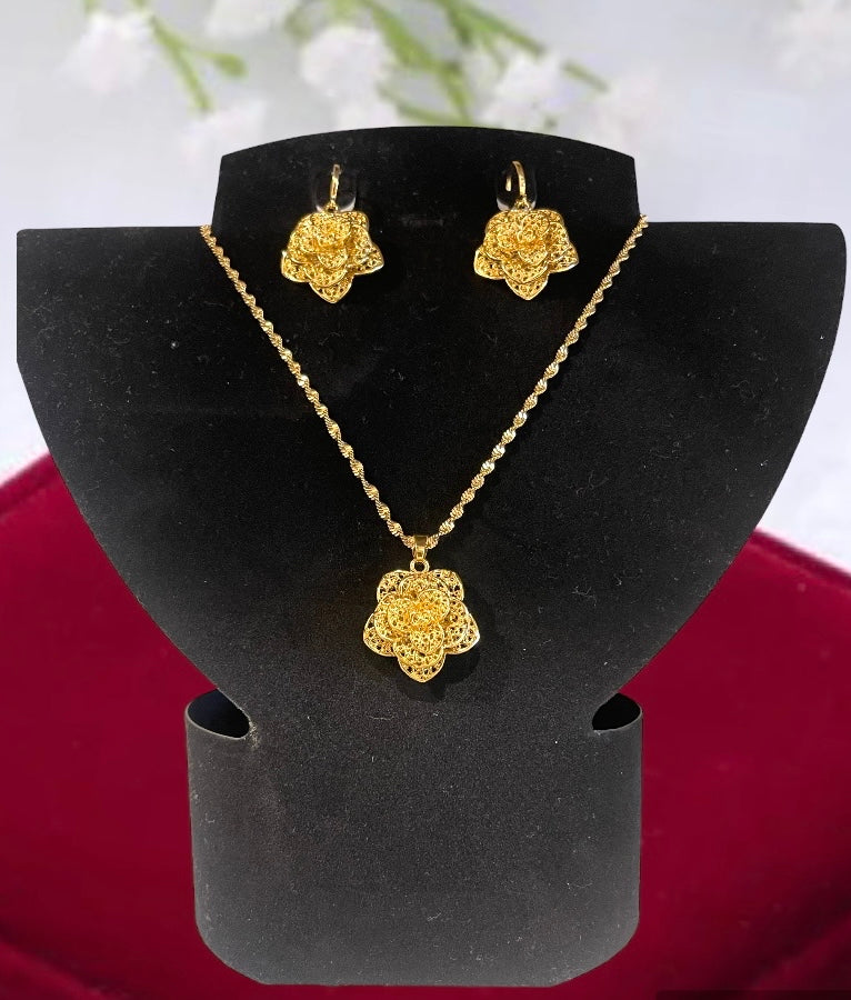 Flower Jewelry Set, Gold Jewelry Set