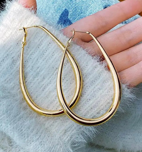 Gold Teardrop Hoop Earrings
