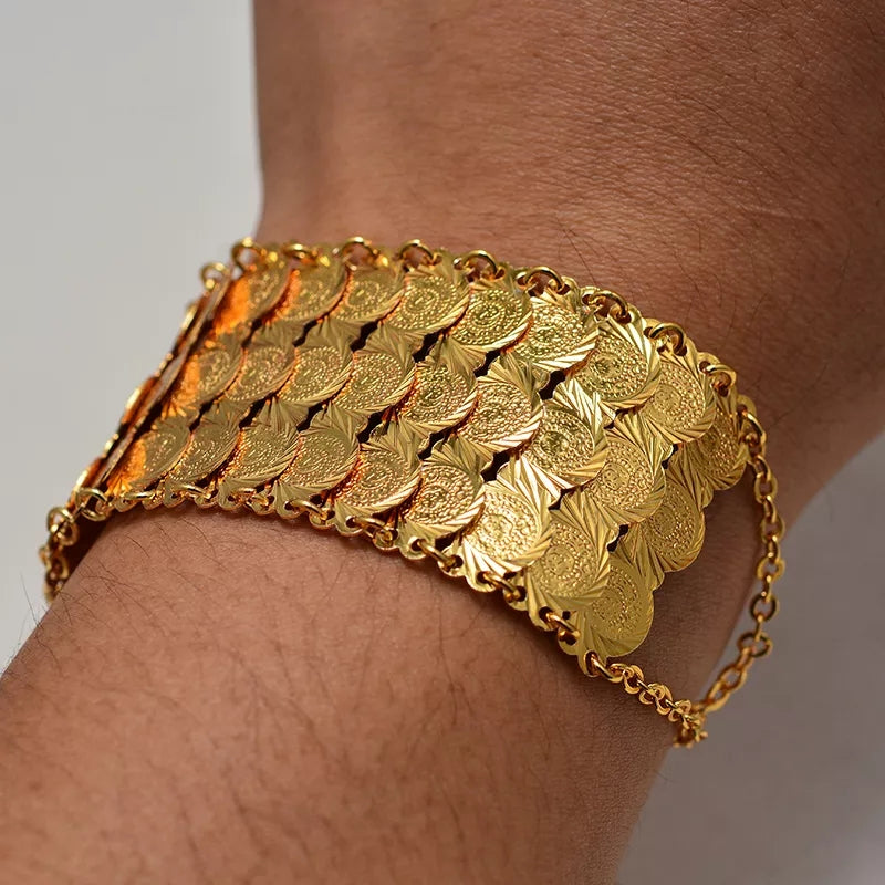 Gold Coin Bracelet, 3 Layer Coin Bracelet Arab Jewelry Fashion