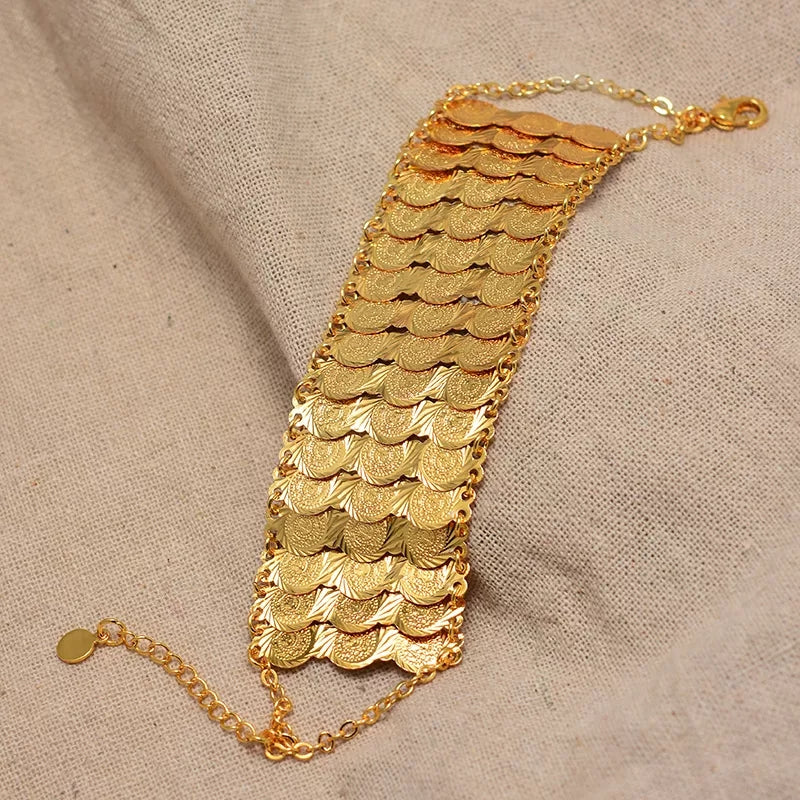 Gold Coin Bracelet, 3 Layer Coin Bracelet Arab Jewelry Fashion