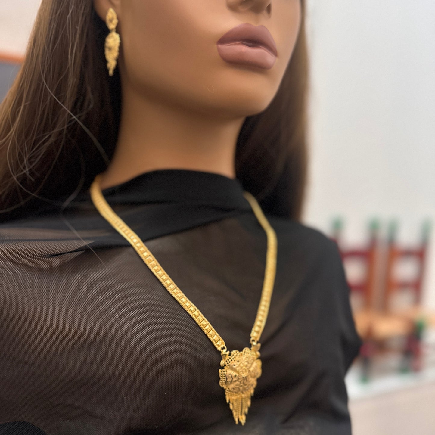24k Dubai Gold Plated Jewelry Set, Jewelry Set for Women, Gold Necklace & Earrings Set
