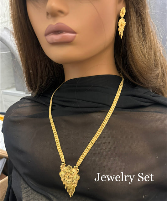 24k Dubai Gold Plated Jewelry Set, Gold Necklace & Earrings Set