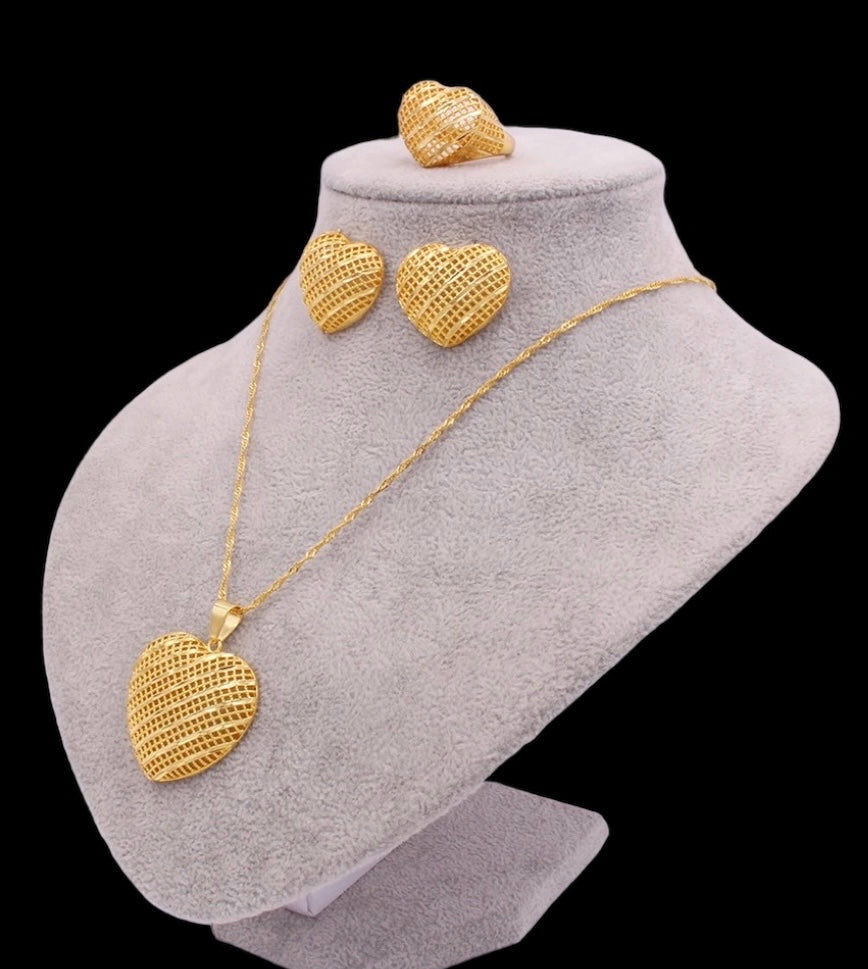Gold Jewelry Set, Heart Shape Jewelry Set