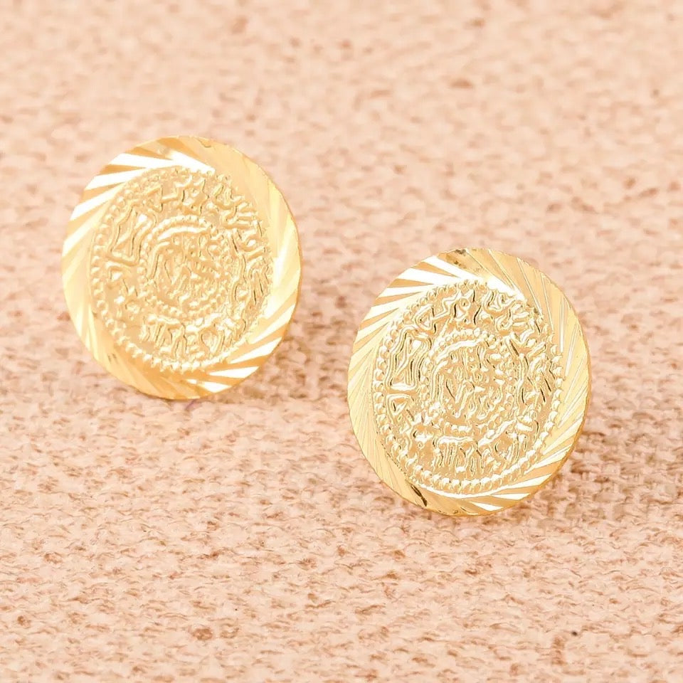 Stud Earrings, Gold Coin Stud Earrings