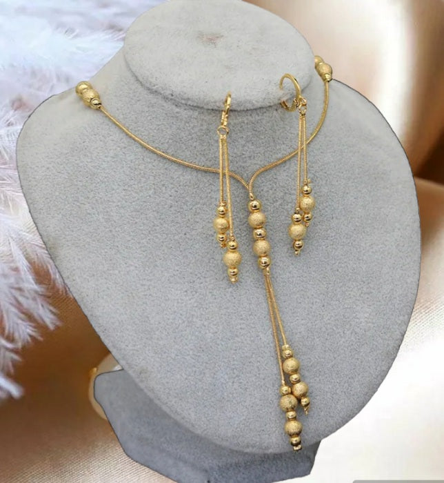 Simple Gold Beads jewelry Set, Gold Necklace, Gold Earrings