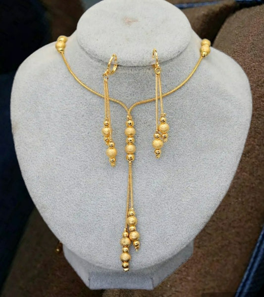 Simple Gold Beads jewelry Set, Gold Necklace, Gold Earrings
