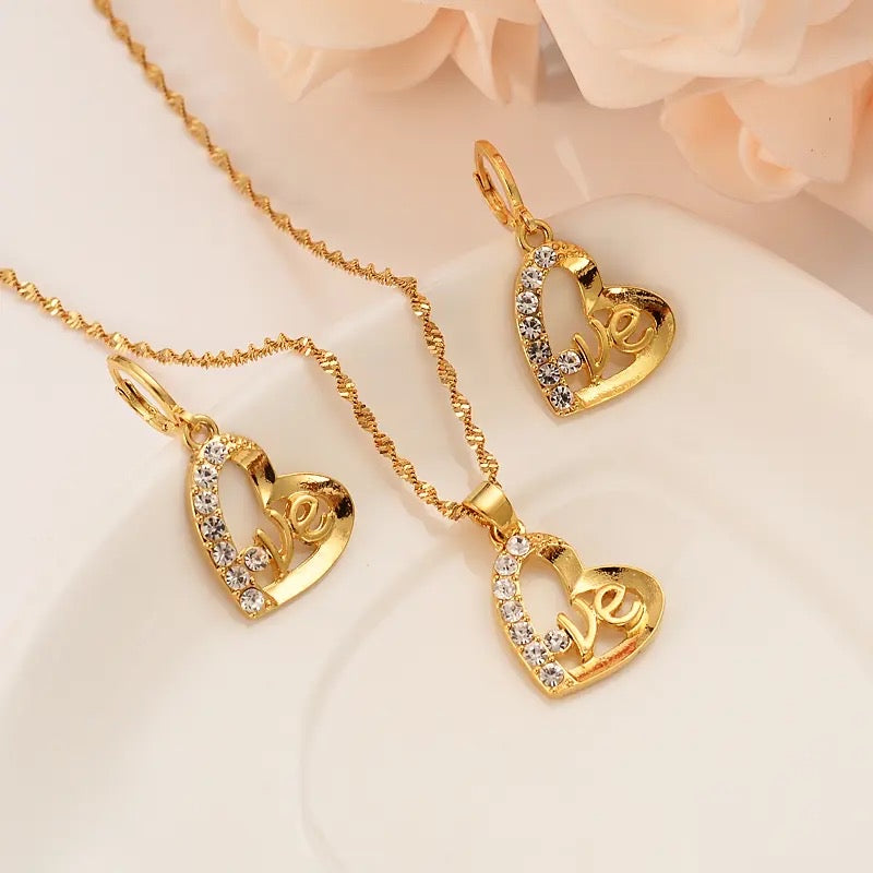 Love Heart Gold Jewelry Set