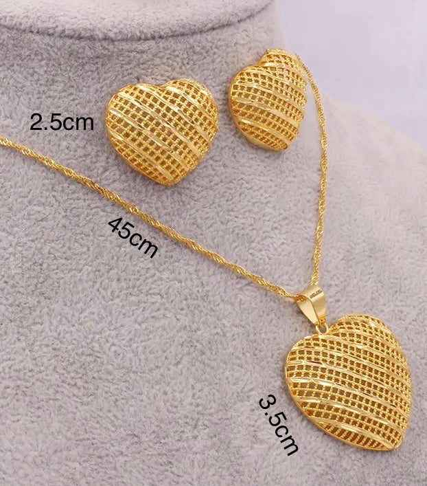 Gold Jewelry Set, Heart Shape Jewelry Set