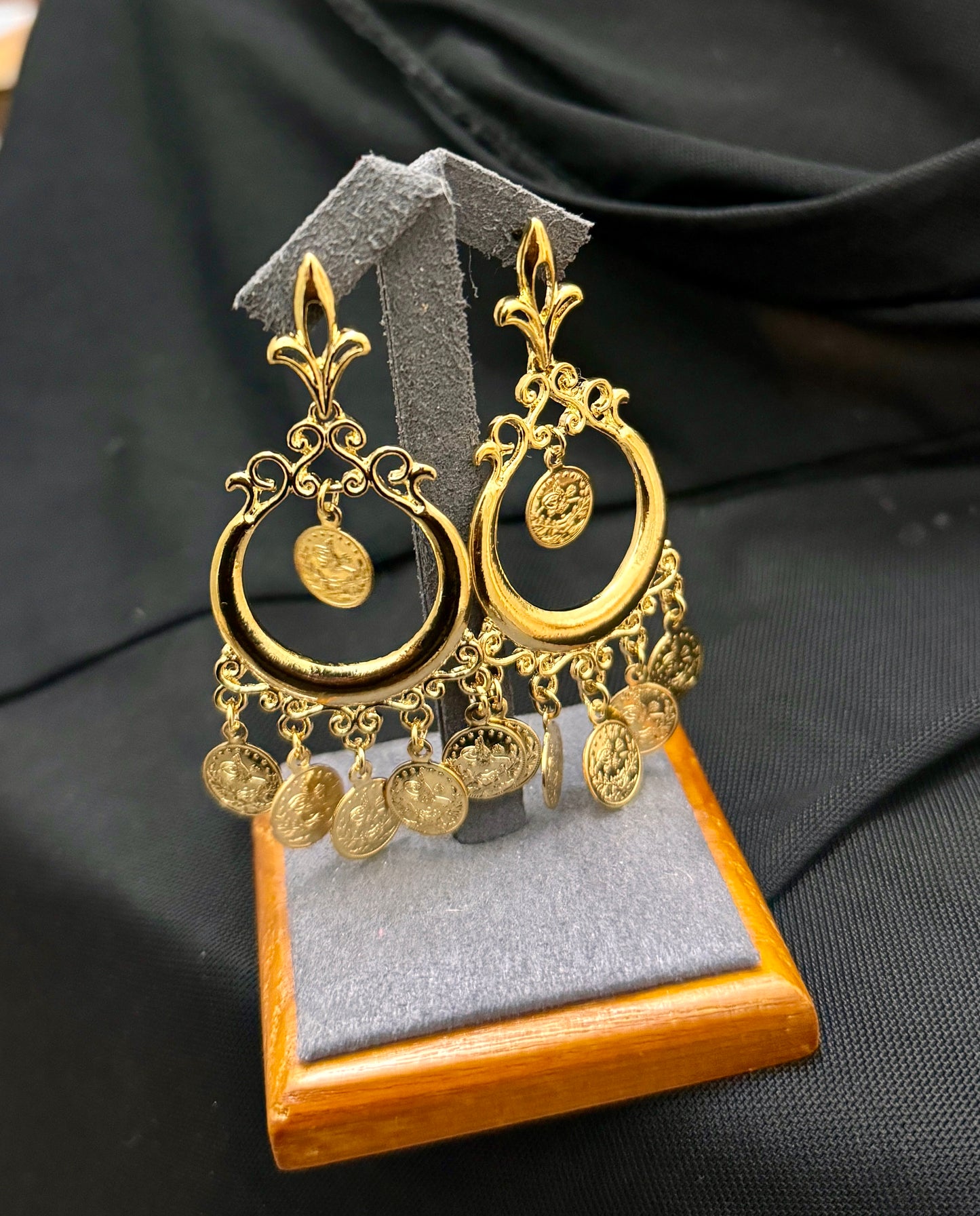 Gold Drop earrings, Coin earnings