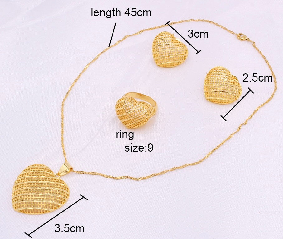 Gold Jewelry Set, Heart Shape Jewelry Set