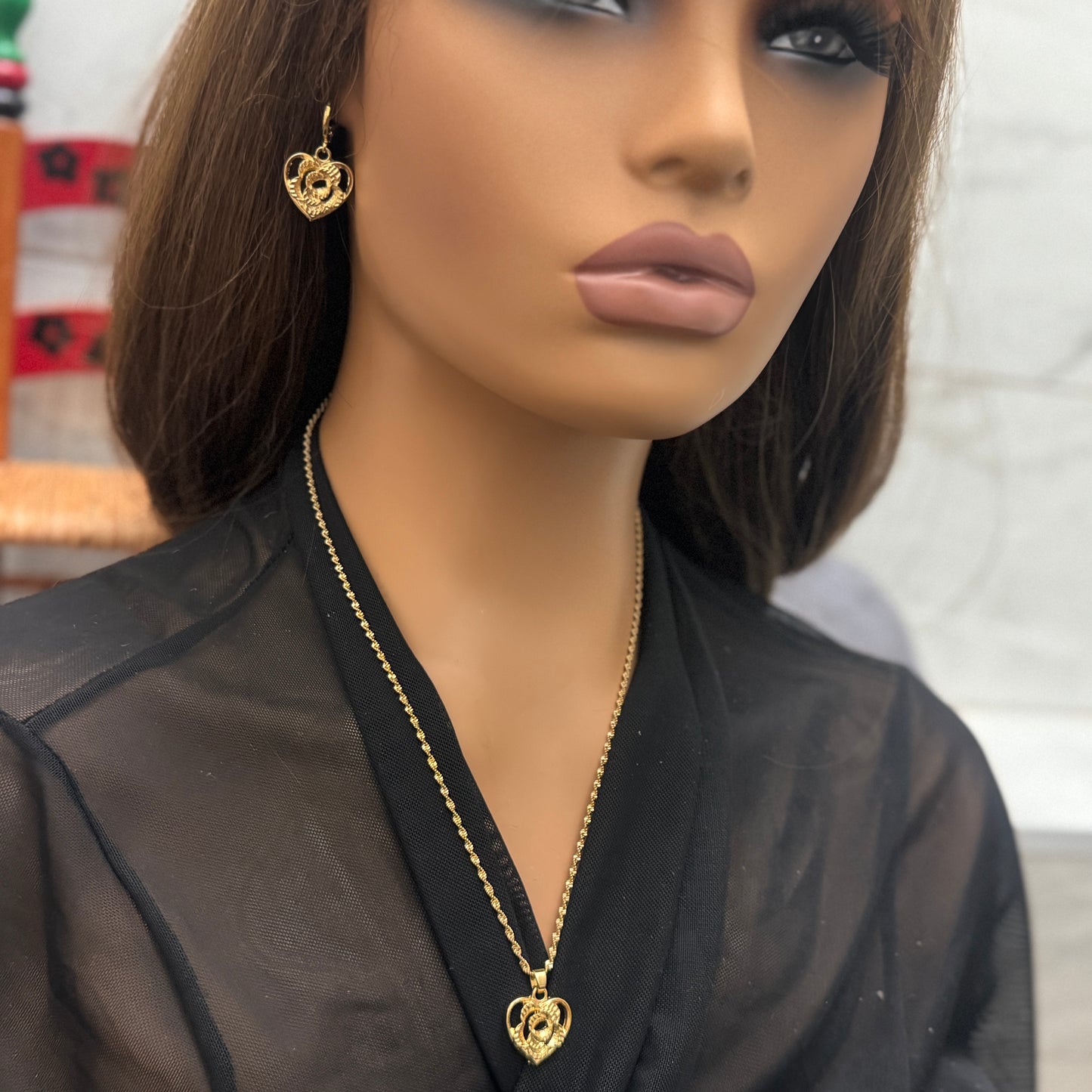 24k Gold Plated Jewelry Set, Gold Necklace & Earrings Set
