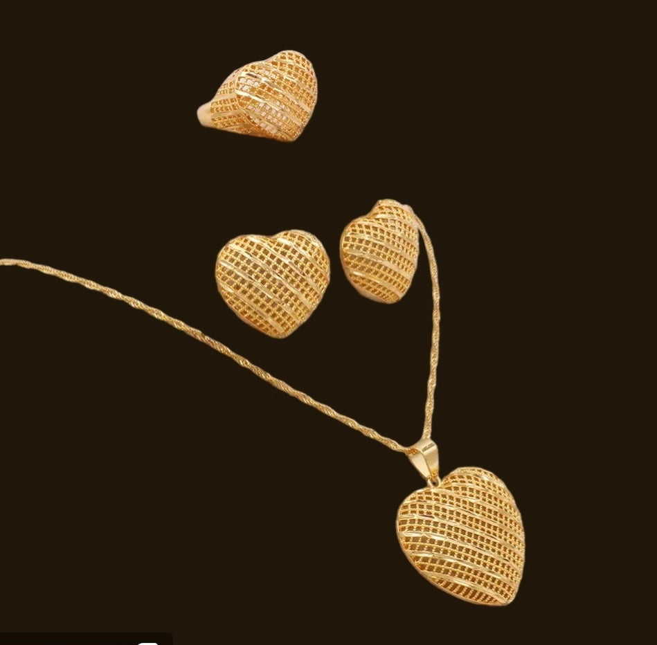 Gold Jewelry Set, Heart Shape Jewelry Set
