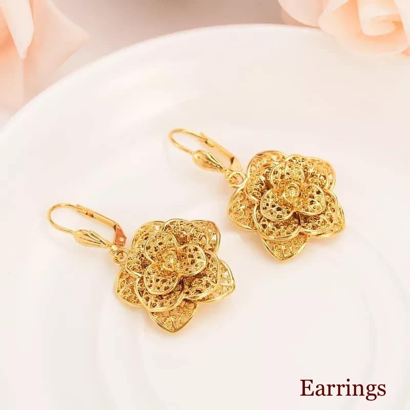 Flower Jewelry Set, Gold Jewelry Set