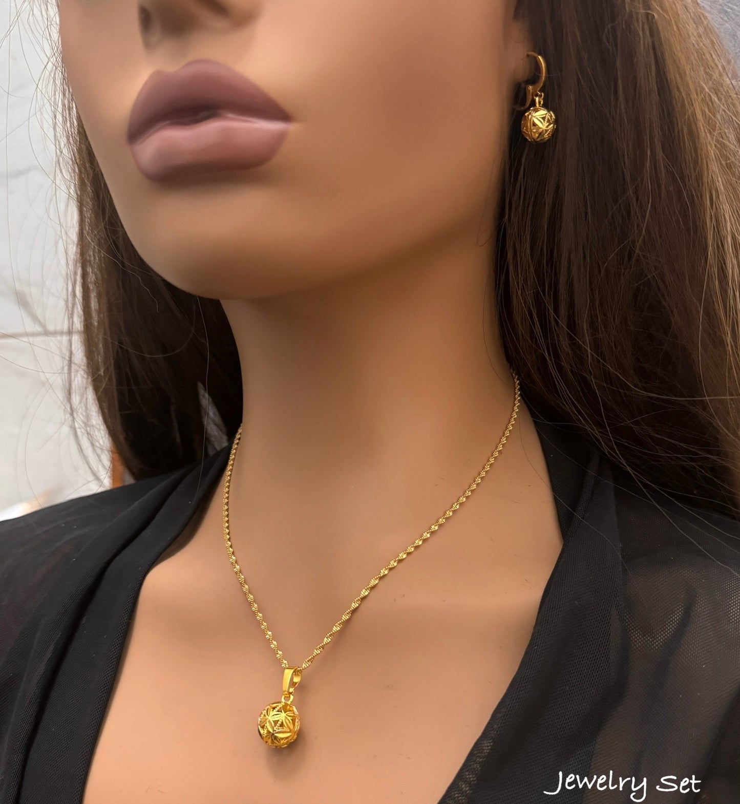Gold Bead Jewelry Set, Gold Necklace