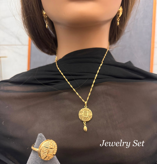 24k Gold Plated Jewelry Set, Gold Necklace Ring & Earrings
