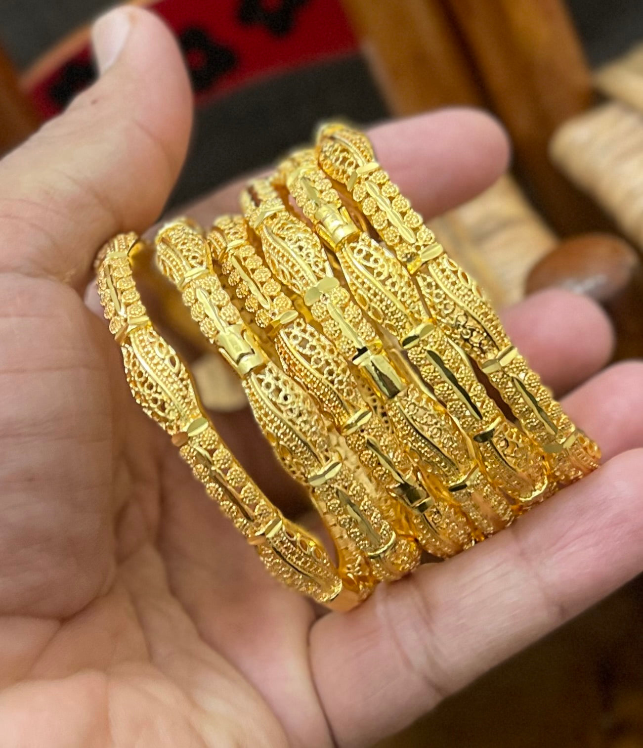 Geometric Gold Plated Bangles