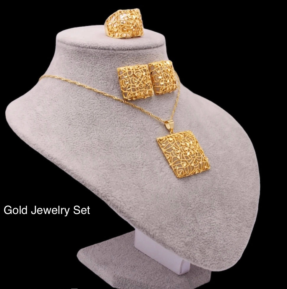 Gold Jewelry Set, Wedding Gold Jewelry