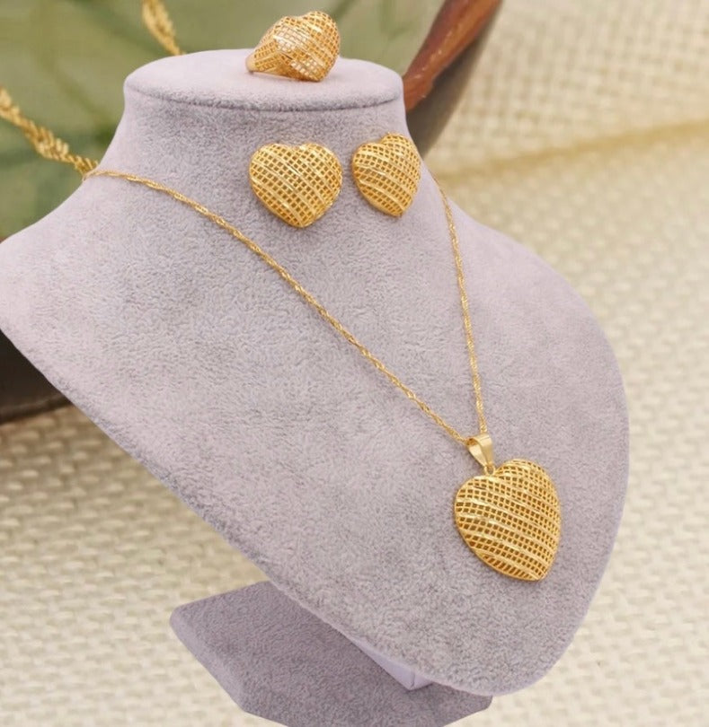 Gold Jewelry Set, Heart Shape Jewelry Set