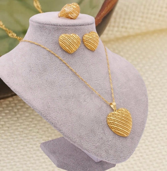 Gold Jewelry Set, Heart Shape Jewelry Set