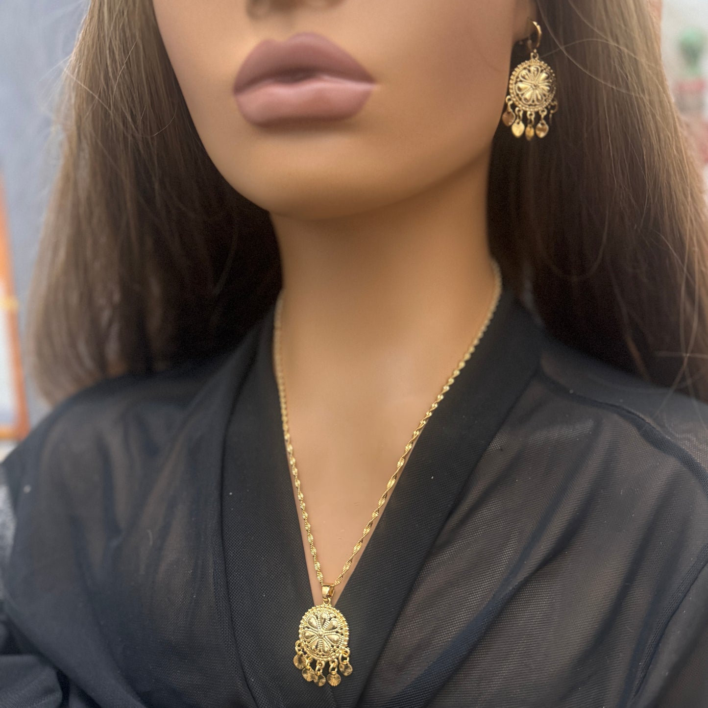 24k Gold Plated Jewelry Set, Gold Necklace & Earrings Set
