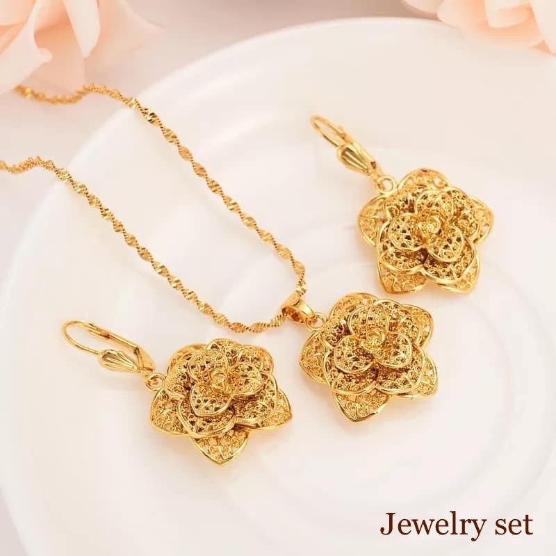 Flower Jewelry Set, Gold Jewelry Set