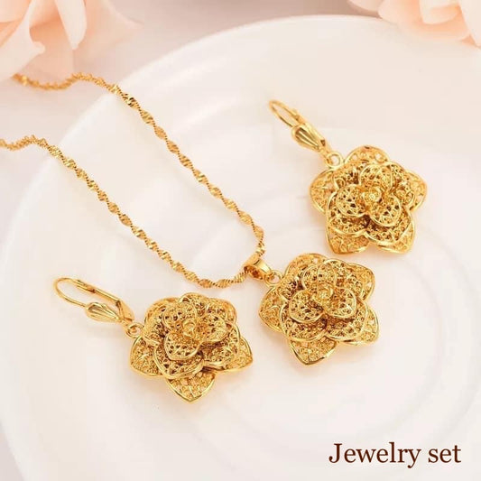 Flower Jewelry Set, Gold Jewelry Set