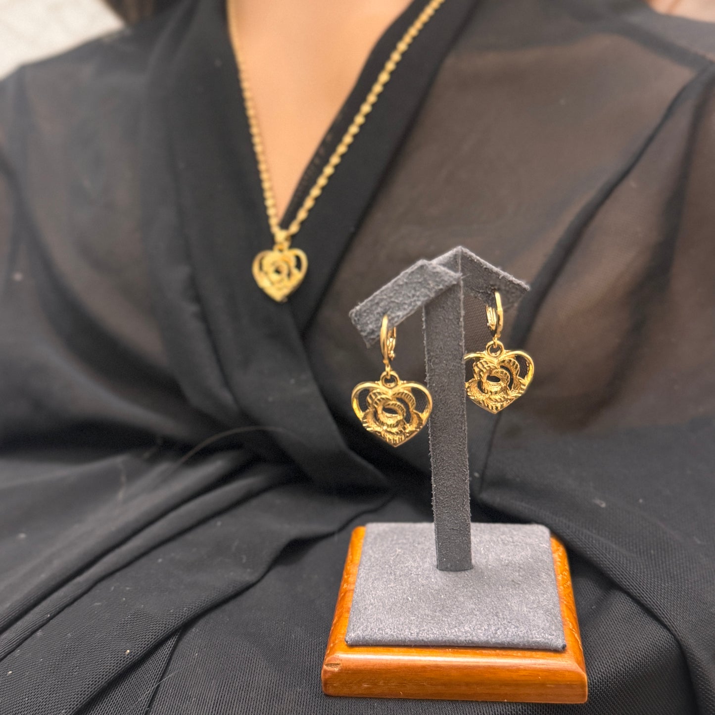 24k Gold Plated Jewelry Set, Gold Necklace & Earrings Set