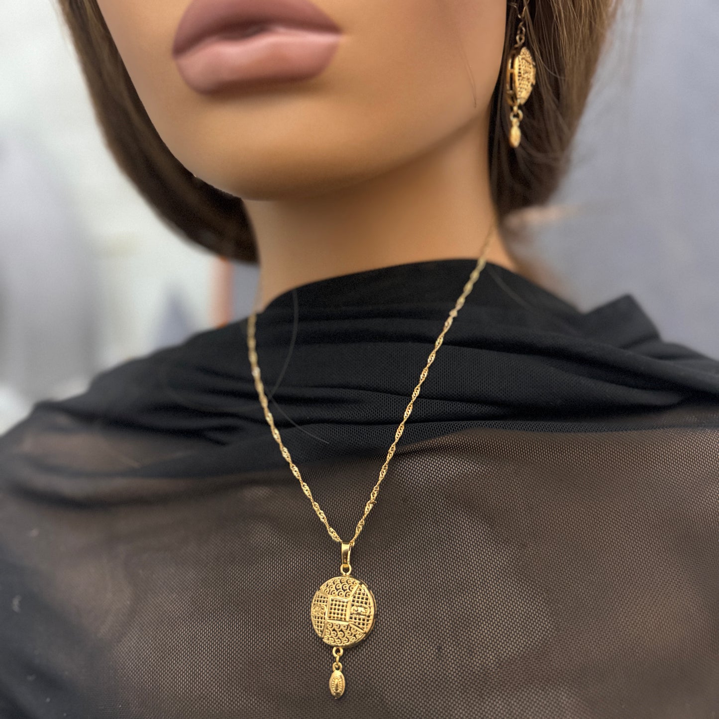 24k Gold Plated Jewelry Set, Gold Necklace Ring & Earrings