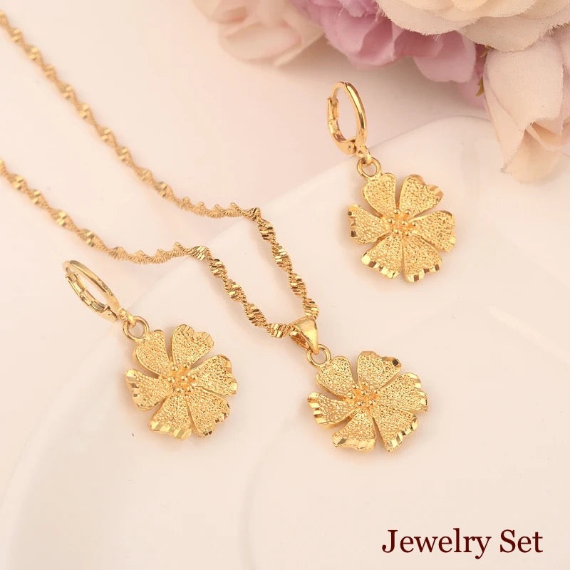 Gold Jewelry Set, Gold Necklace & Earrings