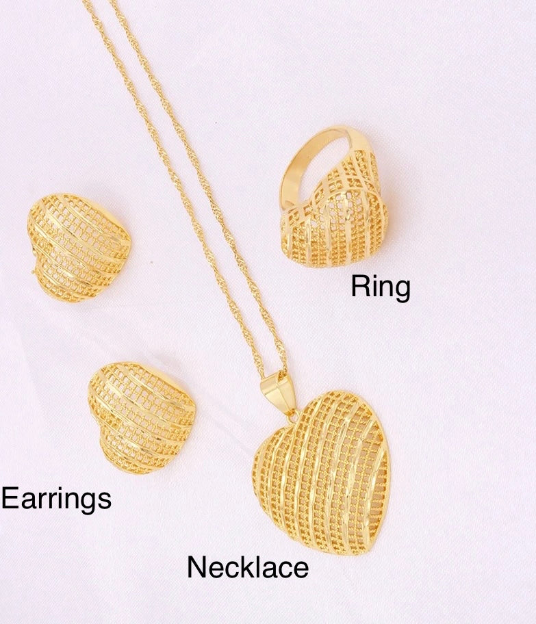 Gold Jewelry Set, Heart Shape Jewelry Set
