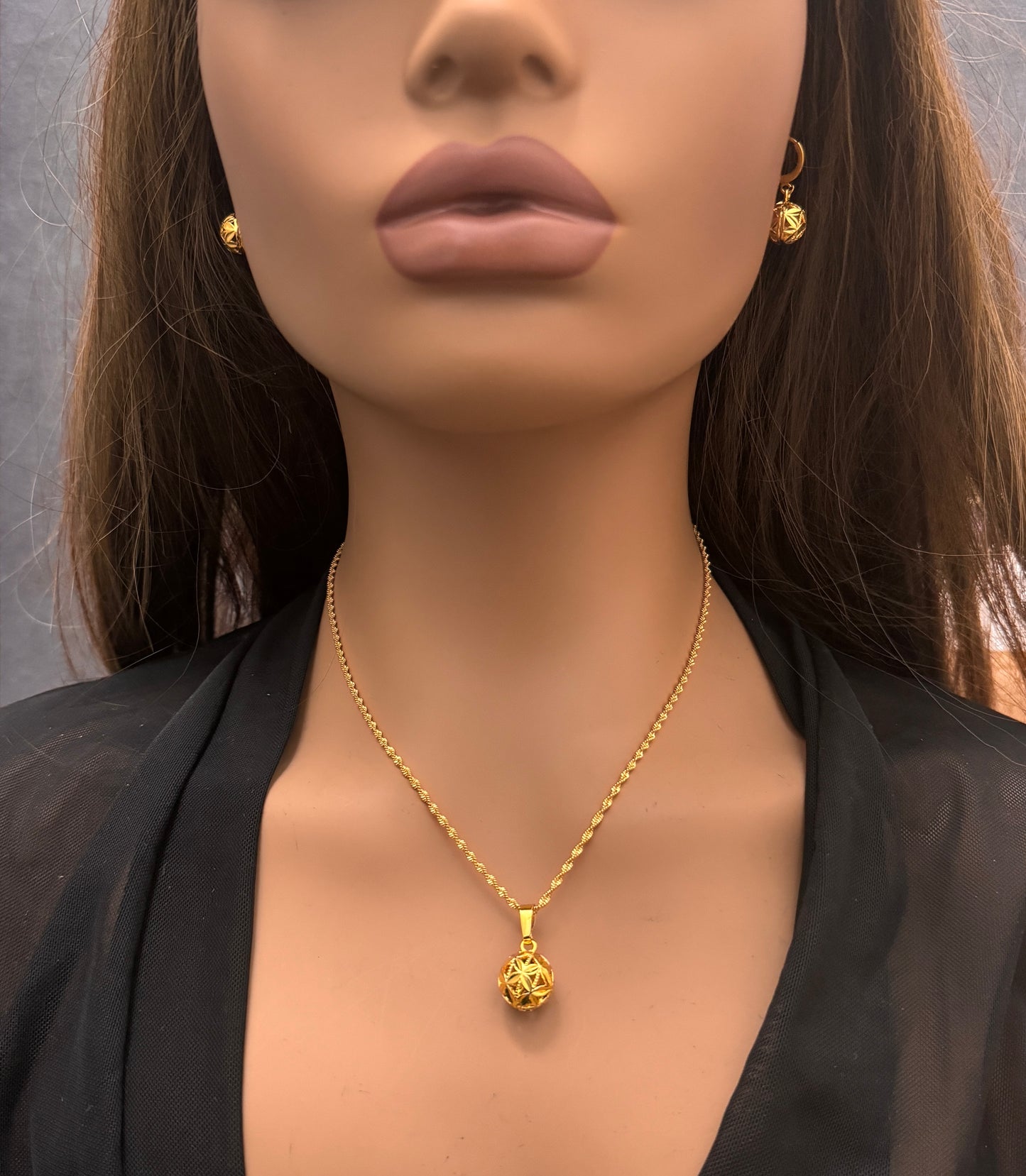 Gold Bead Jewelry Set, Gold Necklace