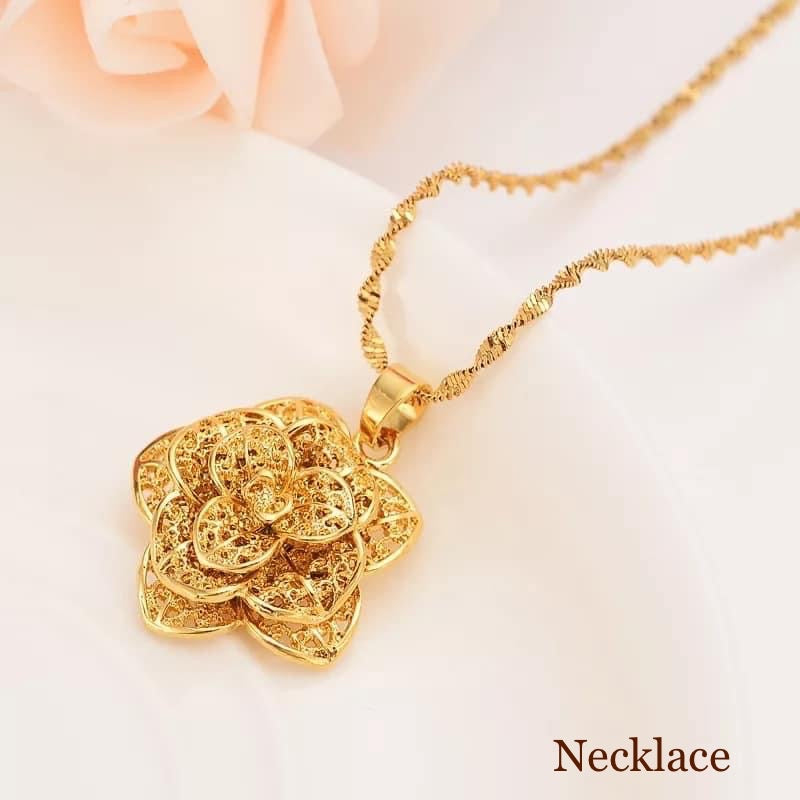Flower Jewelry Set, Gold Jewelry Set