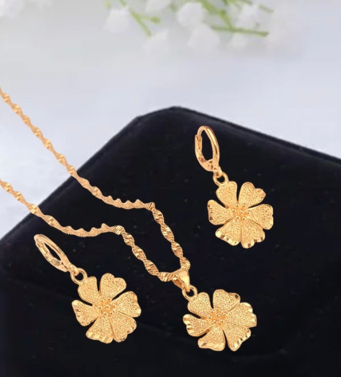 Gold Jewelry Set, Gold Necklace & Earrings
