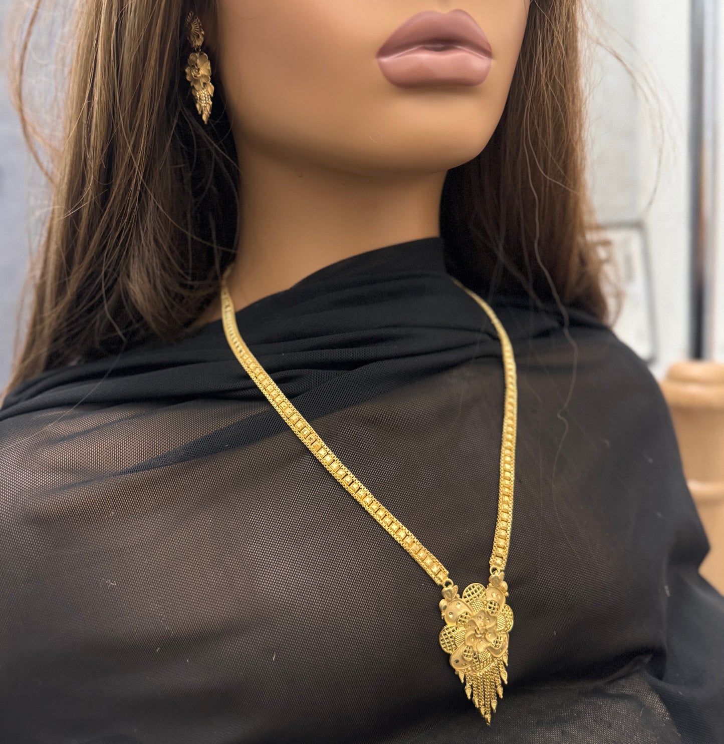 24k Dubai Gold Plated Jewelry Set, Gold Necklace & Earrings Set