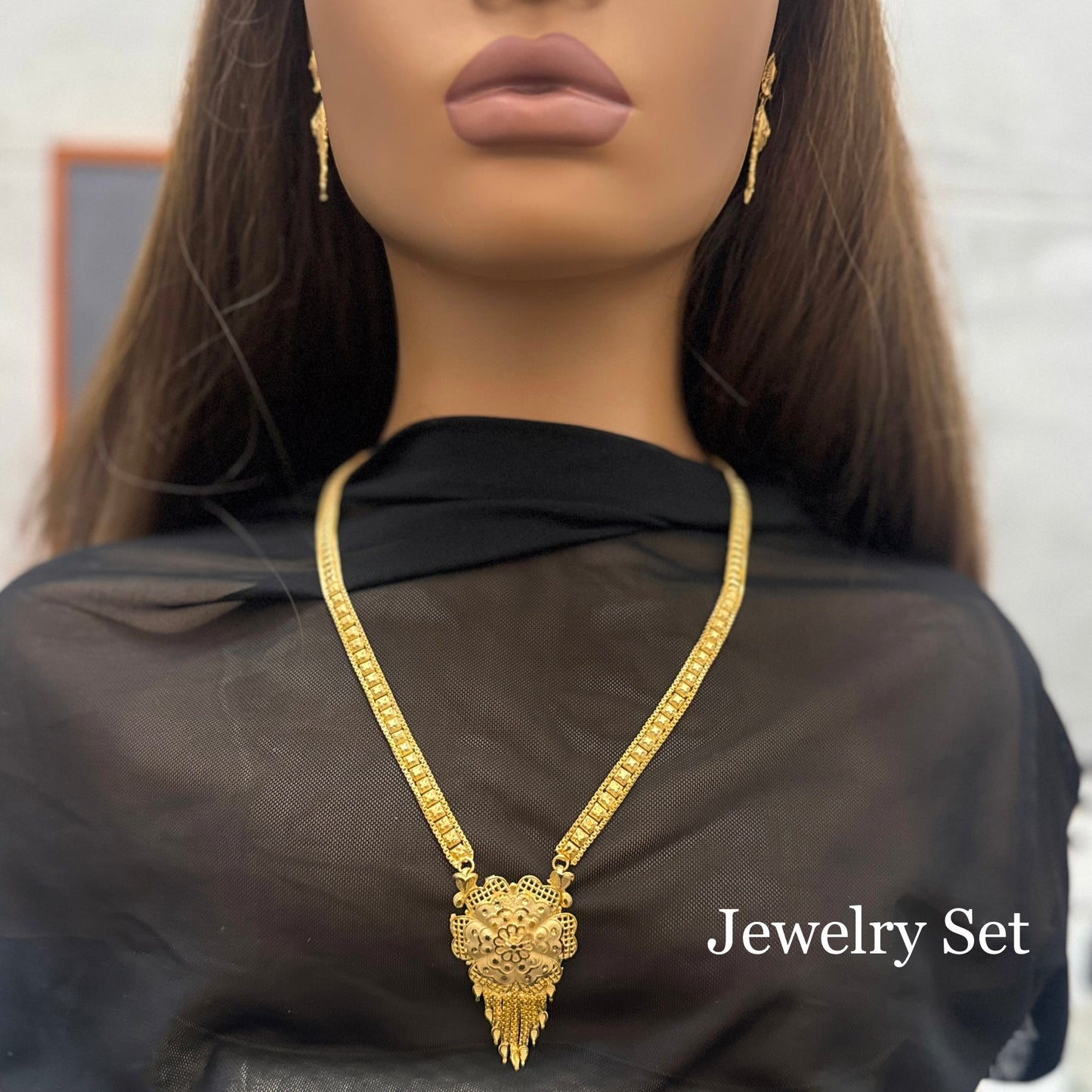 24k Dubai Gold Plated Jewelry Set, Jewelry Set for Women, Gold Necklace & Earrings Set