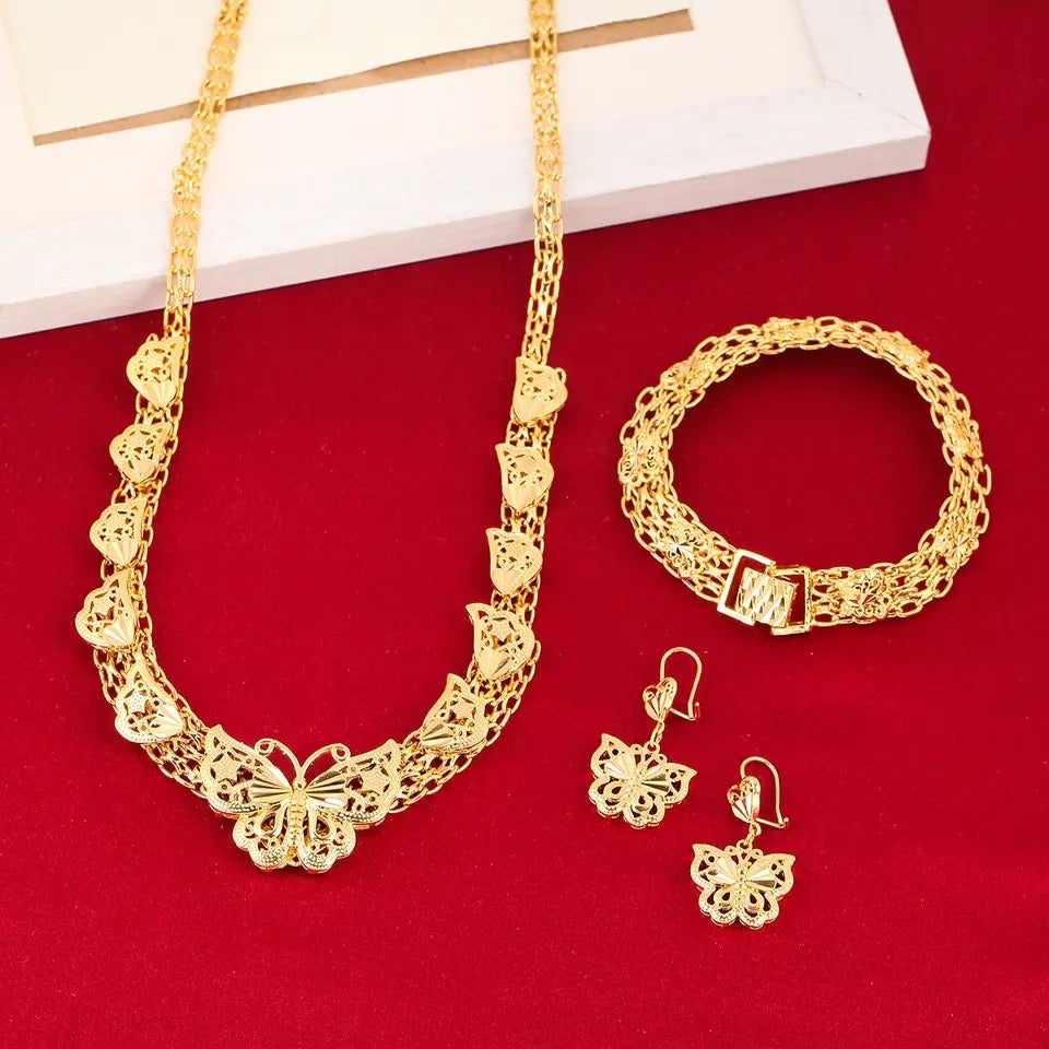 Gold Jewelry set, Butterfly Jewelry Set