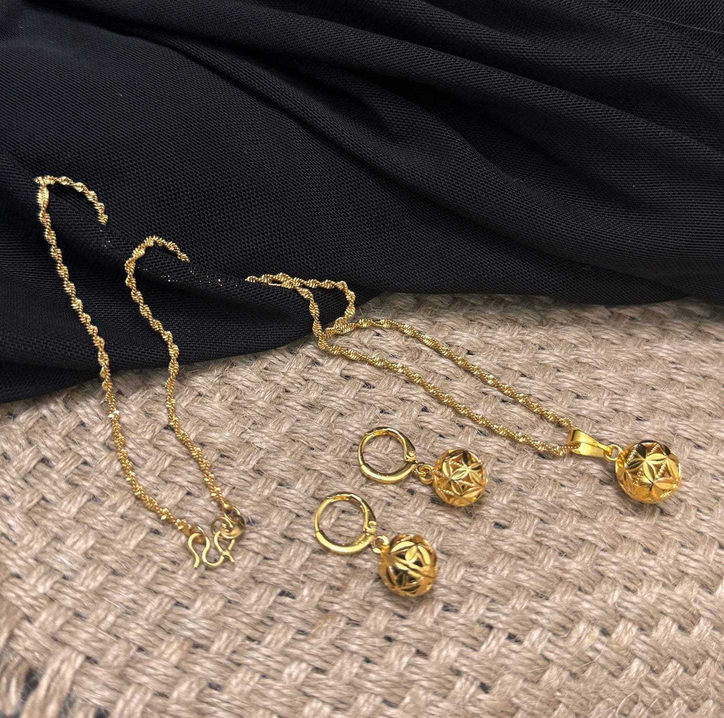 Gold Bead Jewelry Set, Gold Necklace