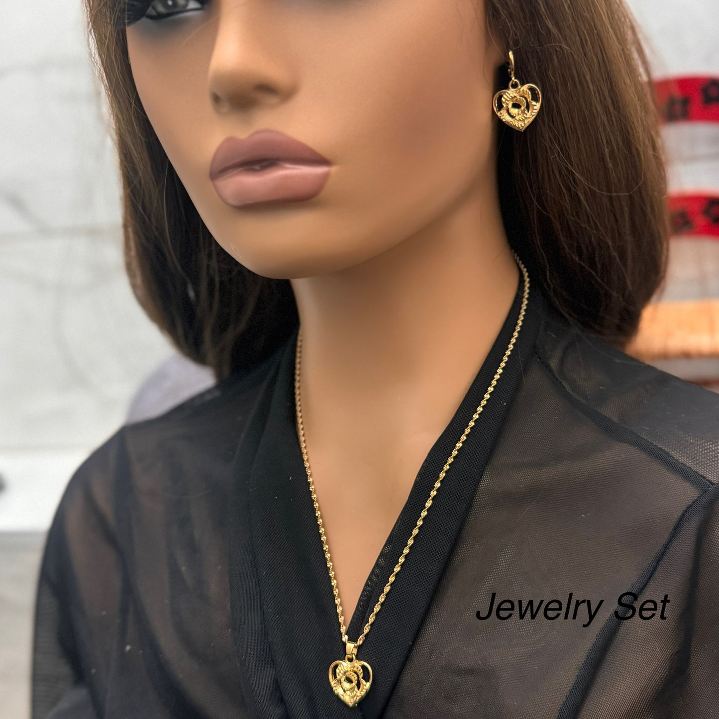 24k Gold Plated Jewelry Set, Gold Necklace & Earrings Set