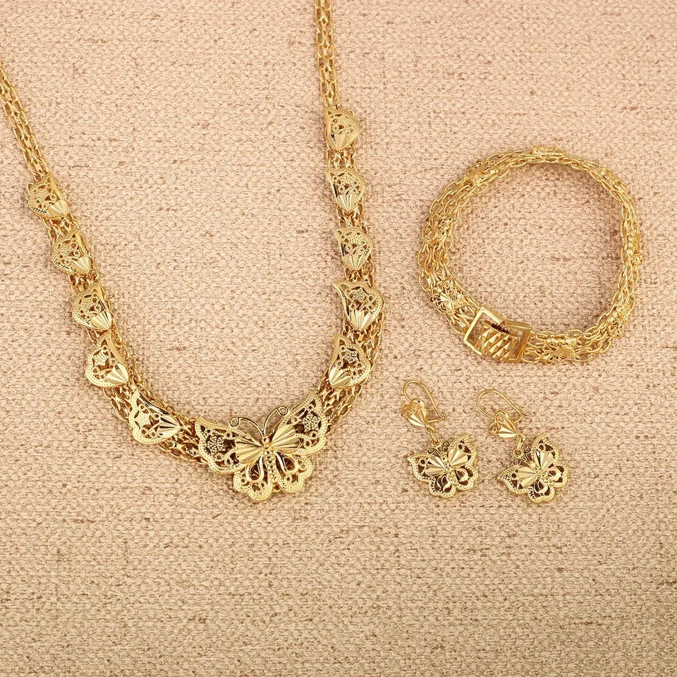Gold Jewelry set, Butterfly Jewelry Set