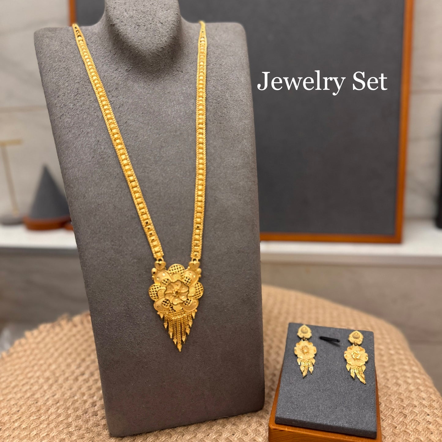 24k Dubai Gold Plated Jewelry Set, Gold Necklace & Earrings Set