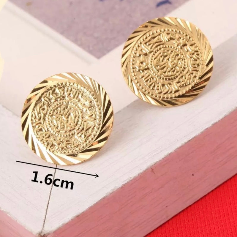 Stud Earrings, Gold Coin Stud Earrings
