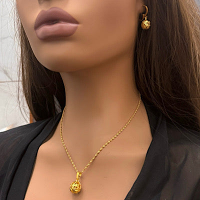 Gold Bead Jewelry Set, Gold Necklace