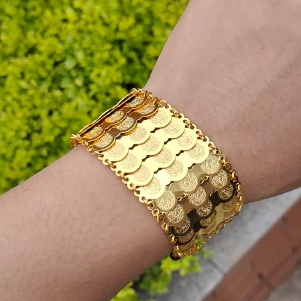 Gold Coin Bracelet, 3 Layer Coin Bracelet Arab Jewelry Fashion