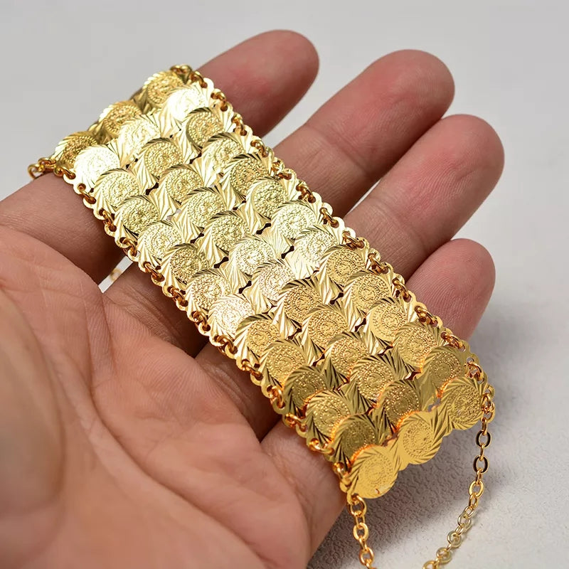 Gold Coin Bracelet, 3 Layer Coin Bracelet Arab Jewelry Fashion